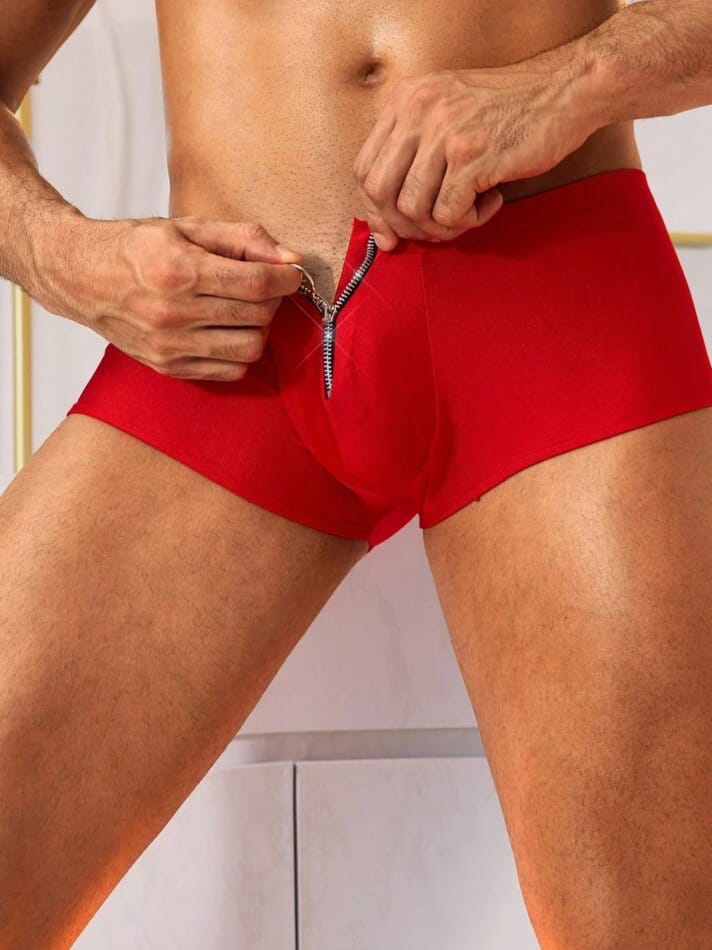 MAD-MEN Men's Crotch Zipper Fly Boxer Briefs Underwear